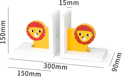 Kids Bookends- Wooden Lion King Bookends for Boys - Wood Lion Nursery Room Decorative Bookends