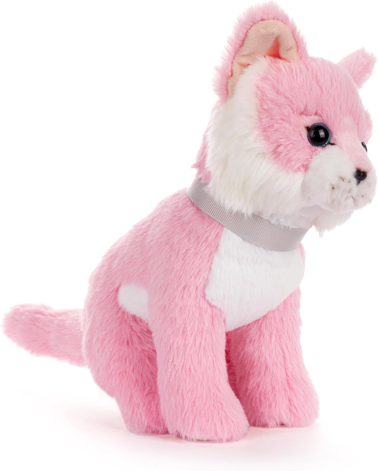 DEMDACO Animalcraft 10 X 9 Inch Polyester Cuddly, Soft Plush, Toy, Stuffed Animal, Pink and White, Cat