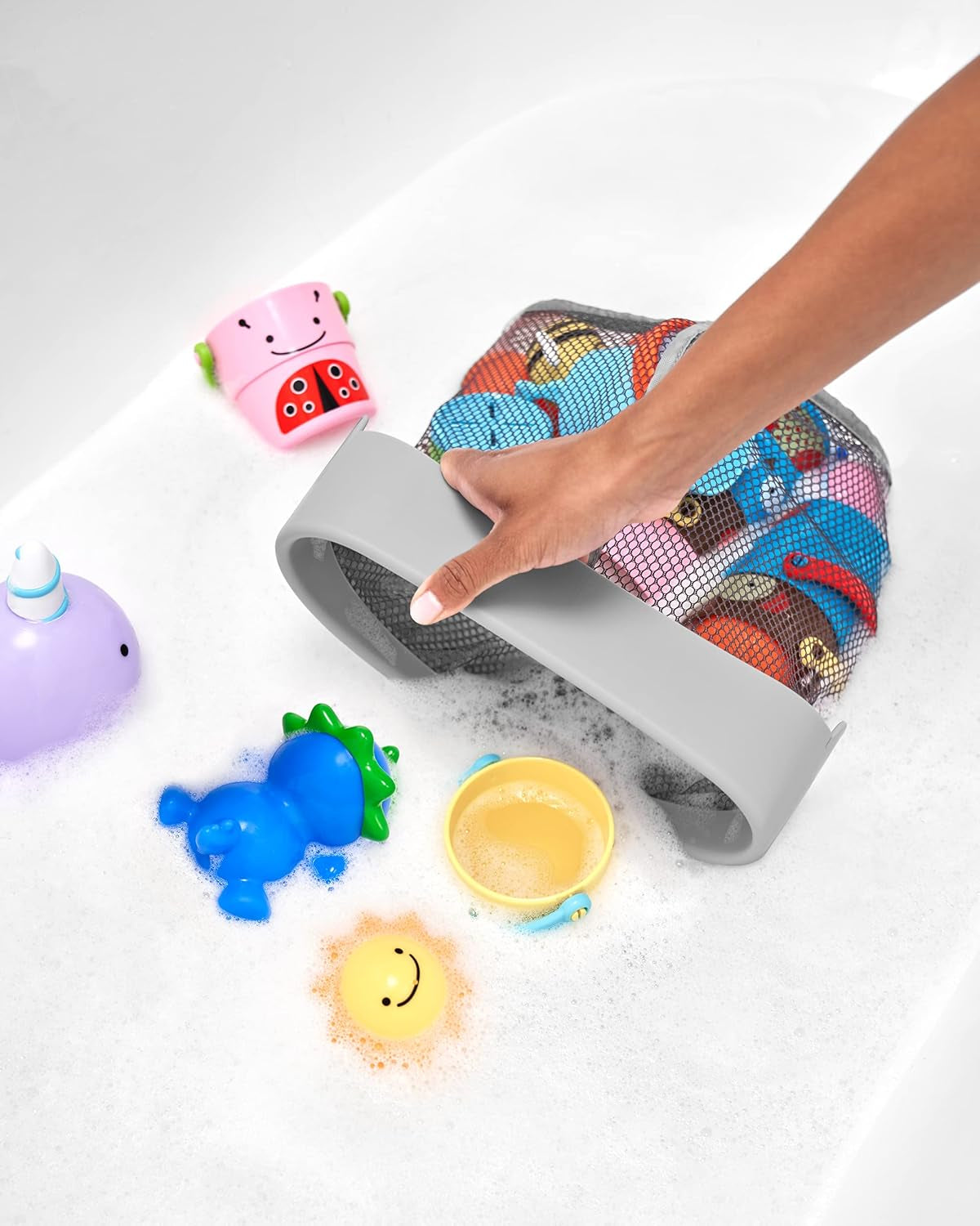 Skip Hop Baby Bath Time Gift Set with Bath Toy Organizer, Rinser, and Spout Cover, Grey