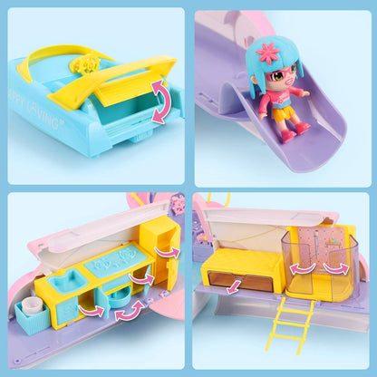 Iplay, Ilearn Dollhouse Playset for 3-4 Year Old Girls, Boat Toy Set W/ Cruise Ship Small Dolls, Kids Pretend Play House W/ Furniture, Princess Valentine Birthday Gifts Age 5 6 Child Toddlers