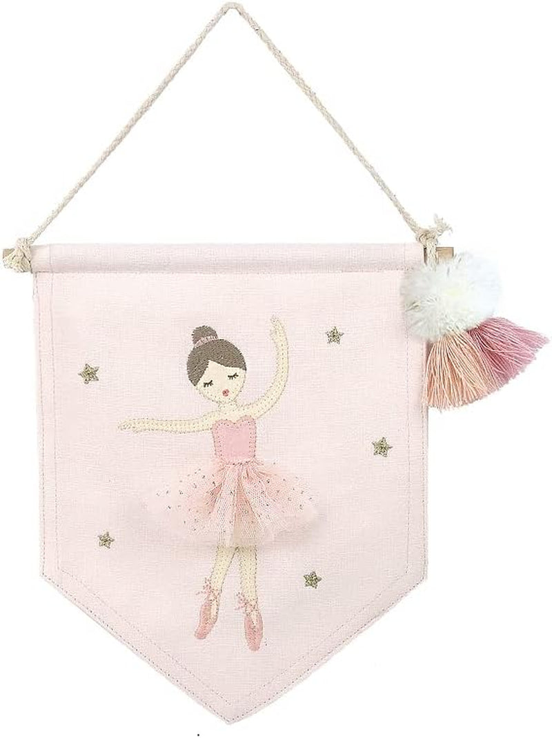 MON AMI Embroidered Ballerina Hanging Wall Canvas Banner – 10”, Wall Décor for Nursery, Kids, Teen’S Bedroom & Playroom, Christmas Gift