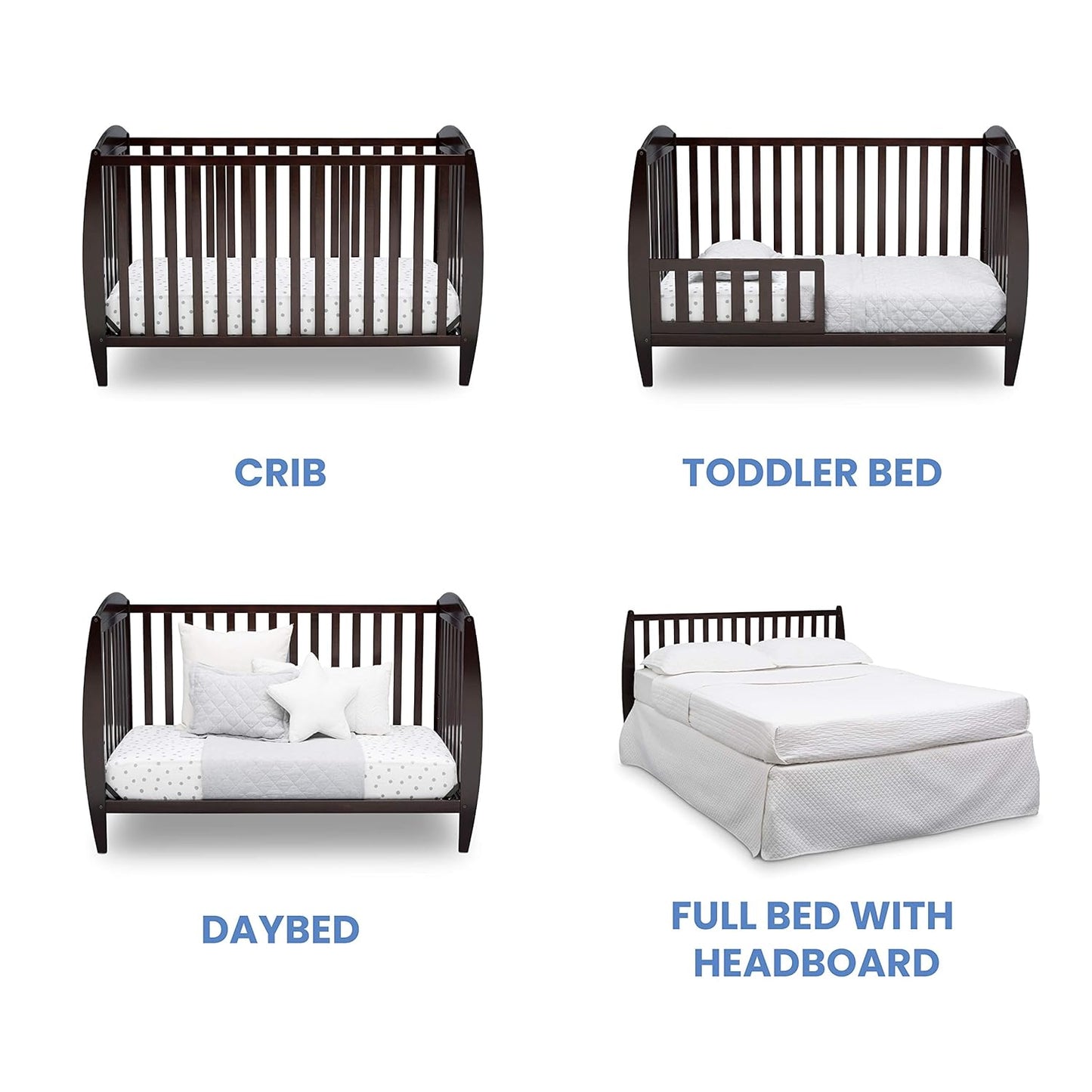 Delta Children Twinkle 4-In-1 Convertible Baby Crib, Sustainable New Zealand Wood, Dark Chocolate and Delta Children Twinkle Galaxy Dual Sided Recycled Fiber Core Crib and Toddler Mattress (Bundle)