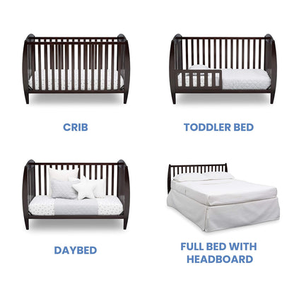 Delta Children Twinkle 4-In-1 Convertible Baby Crib, Sustainable New Zealand Wood, Dark Chocolate and Delta Children Twinkle Galaxy Dual Sided Recycled Fiber Core Crib and Toddler Mattress (Bundle)