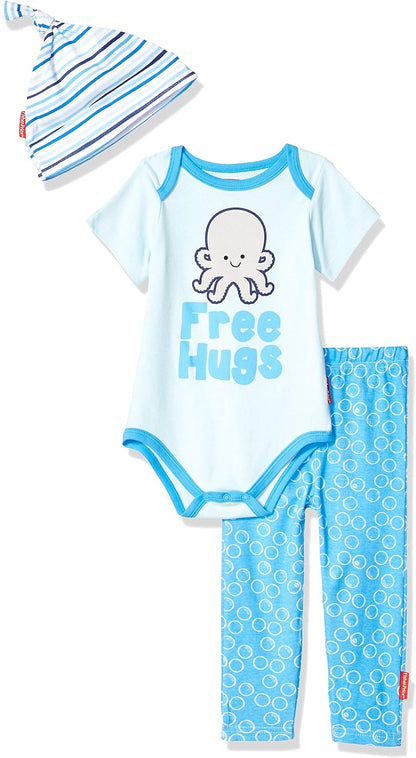 Fisher-Price Baby-Boys 3 Piece Short-Sleeve Bodysuit, Pant and Cap Layette Set