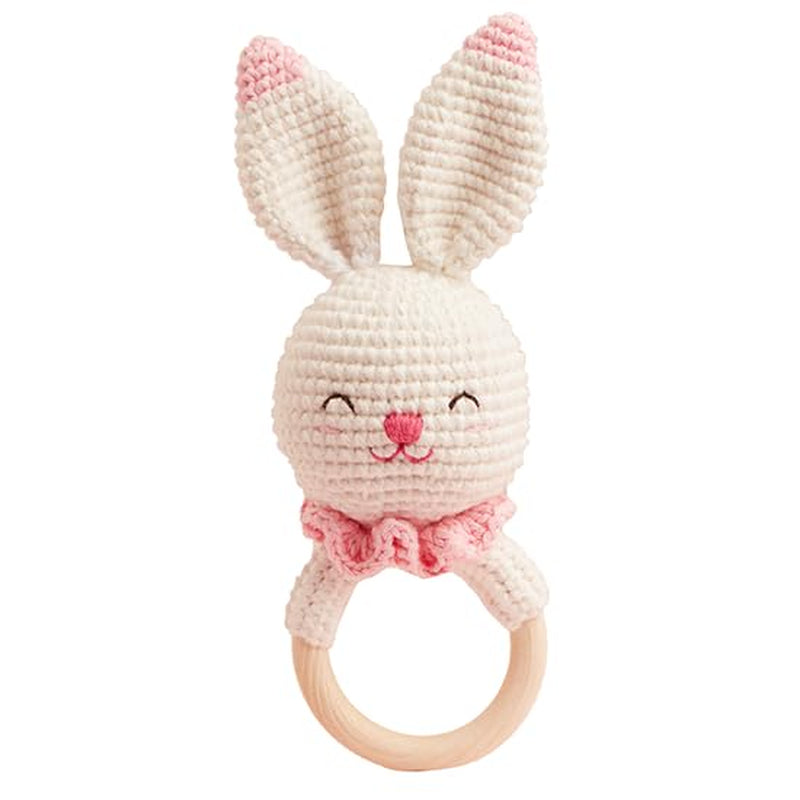 Chippi & Co Crochet Baby Rattle, Crochet Baby Toys, Stuffed Baby Doll, Organic Wooden Newborn Toys, Knitted Stuffed Animals for Babies, Christmas Gifts for Expecting Mom (Olive the Cheerful Bunny)