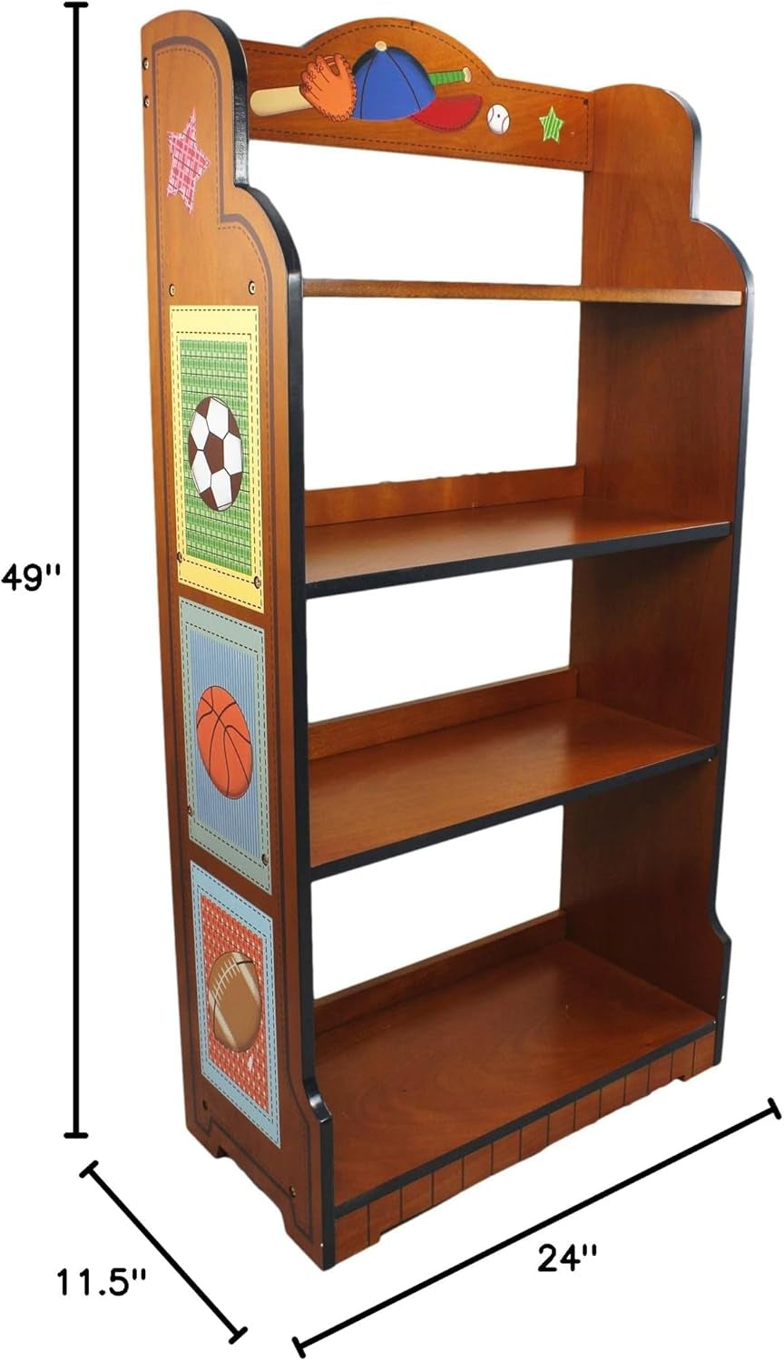 Fantasy Fields - Lil' Sports Fan Thematic Kids Wooden Bookcase with Storage | Imagination Inspiring Hand Crafted & Hand Painted Details Non-Toxic, Lead Free Water-Based Paint