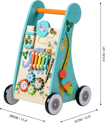 Teamson Kids Preschool Play Lab Wooden Baby Walker and Activity Station, Natural/Blue