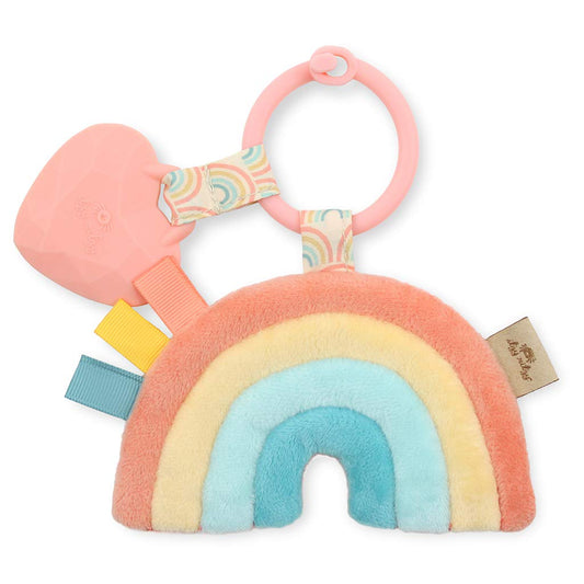 Itzy Ritzy Infant Toy & Teether - Itzy Pal Baby Teething Toy Includes Lovey, Crinkle Sound, Textured Ribbons & Silicone Teether Toy for Newborn (Rainbow)