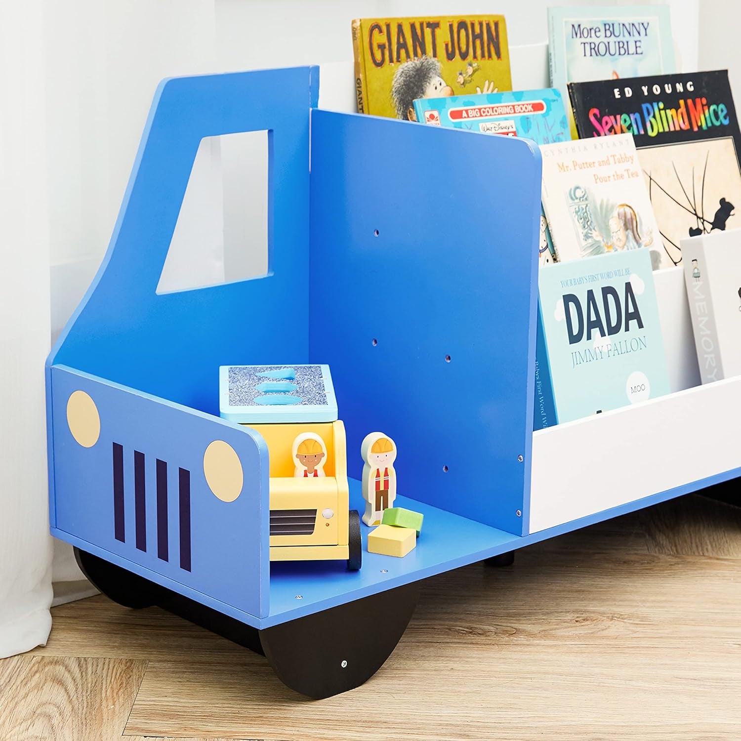 Fantasy Fields Toddler Storage Kids Bookcase 3-Tier Truck Display Bookshelf, Blue and White