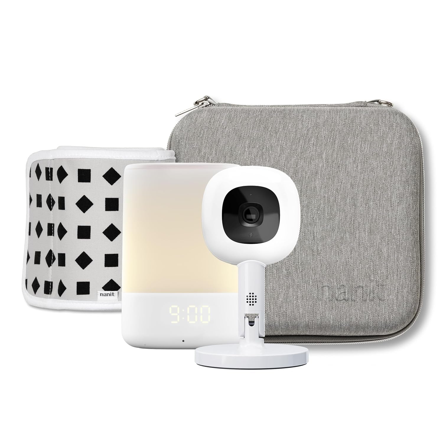 Nanit Travel Light Bundle: Nanit Pro Camera with Portable Flex Stand, Sound + Light Audio Monitor & Baby Night Light, and Travel Case - Gray Oxford Edition