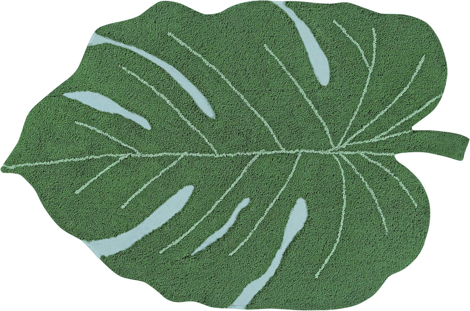 Lorena Canals Washable Rug Monstera Leaf - Green - Pile: 97 % Cotton, 3 % Other Fibre|Base: Reycled Cotton - 4' X 5' 11''