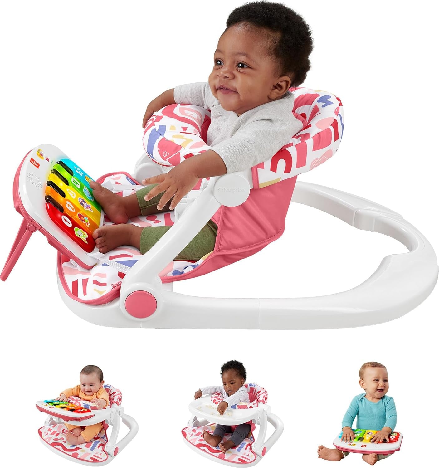 Fisher-Price Baby Portable Chair Deluxe Kick & Play Sit-Me-Up Floor Seat with Piano Learning Toy & Snack Tray for Infants to Toddlers