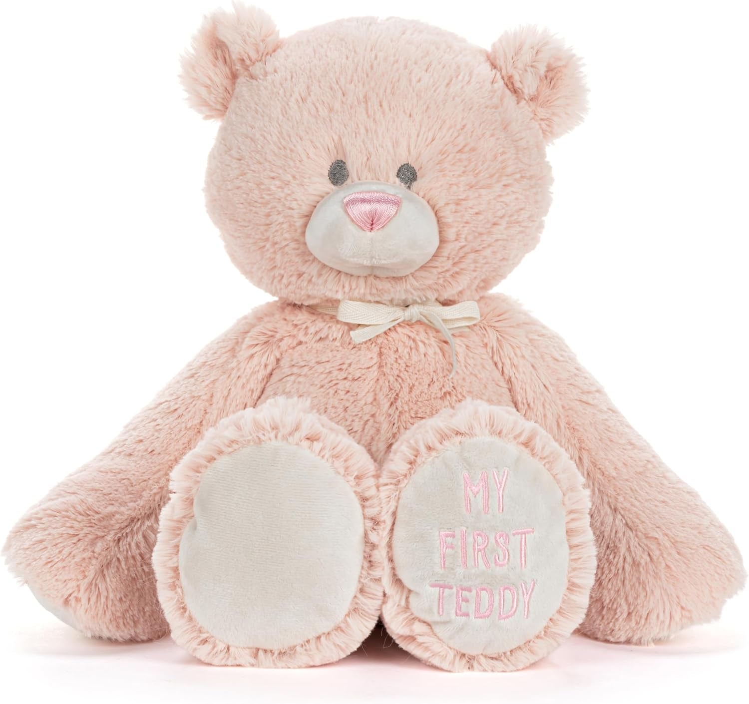 DEMDACO Welcome to the World, 12 X 11 Inch, Ultra Soft Polyester, Toy, Stuffed Plush Animal, Pink, My First Teddy Bear