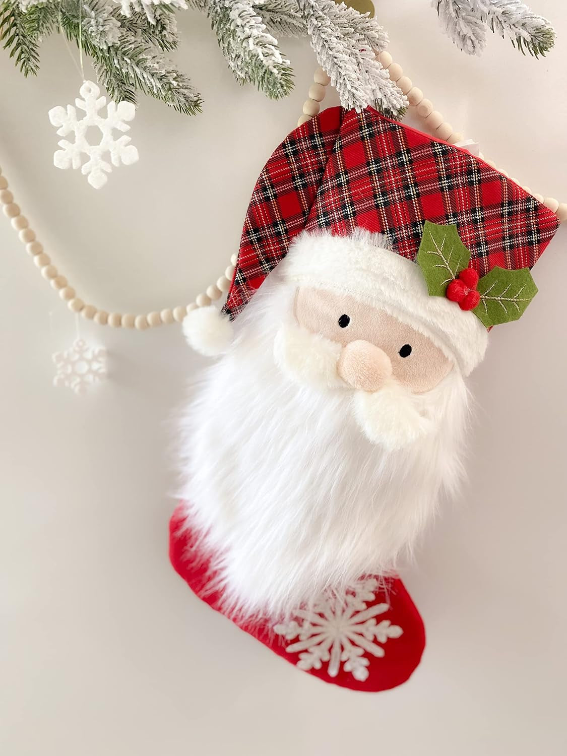 MON AMI Tartan Santa Christmas Stocking – 21, Christmas Socks Gift Bag, Christmas Décor, Christmas Socks, Holiday Christmas Decorations