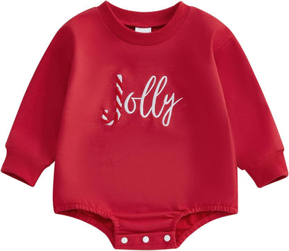 Baby Girl Boy Christmas Clothes Letter Print Sweatshirt Romper Infant Long Sleeve Bubble Romper Winter Outfit