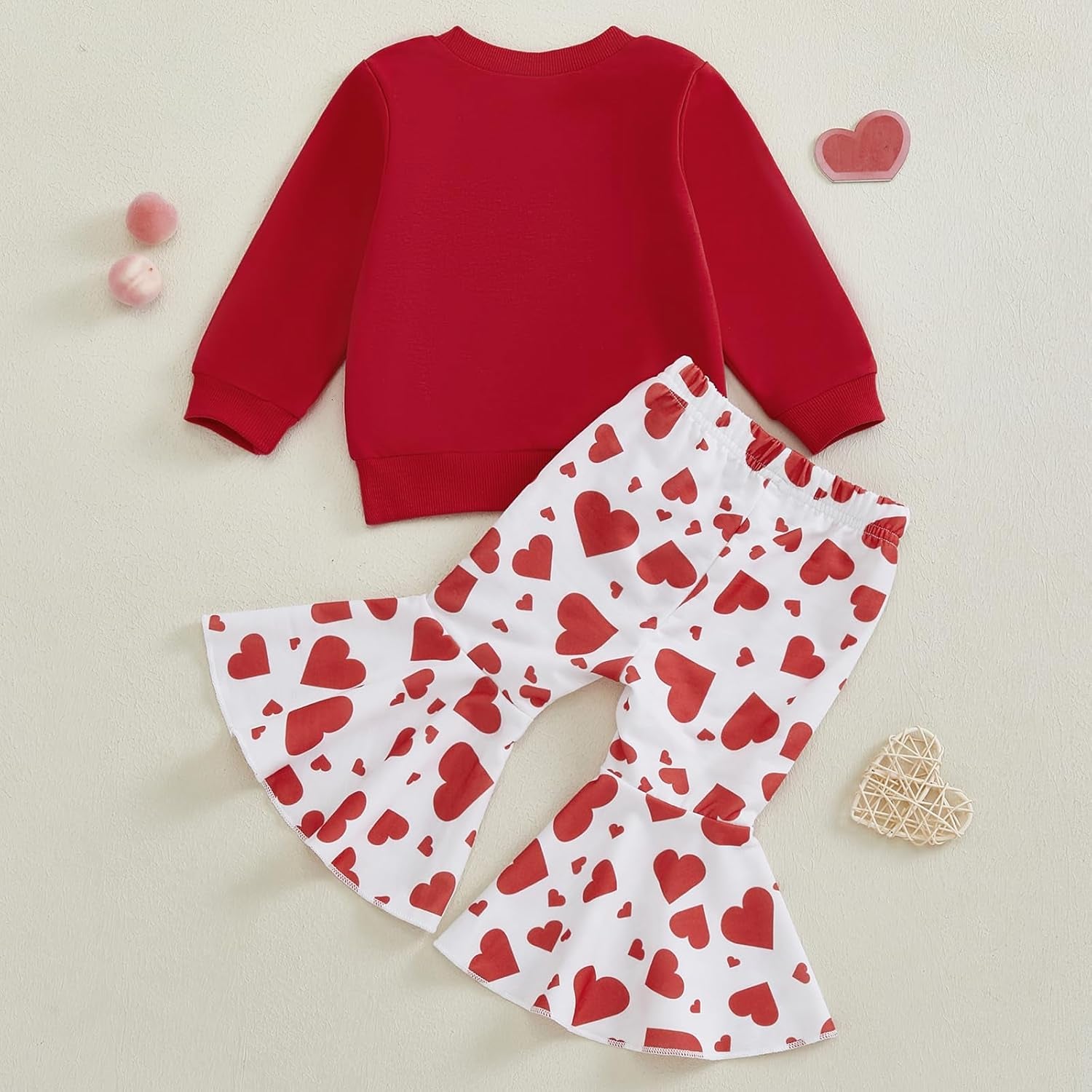 Dcohmch Daddys Valentine Baby Girl Outfit Long Sleeve Sweatshirt with Heart Flare Pants Toddler Valentines Day Outfits