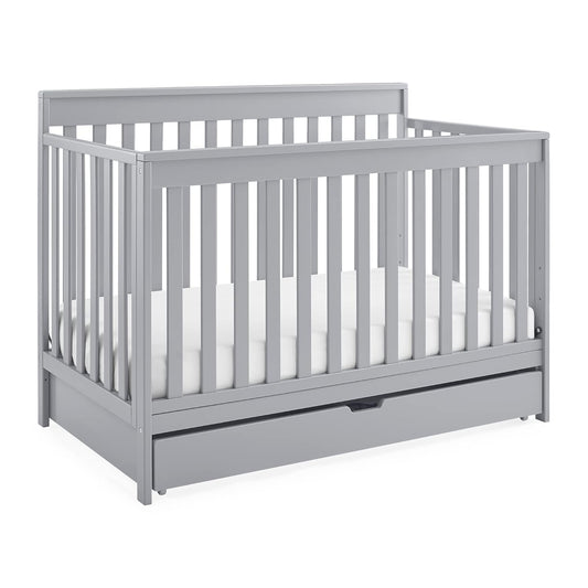 Delta Children Mercer 6-In-1 Convertible Crib with Storage Trundle, Greenguard Gold Certified, Grey