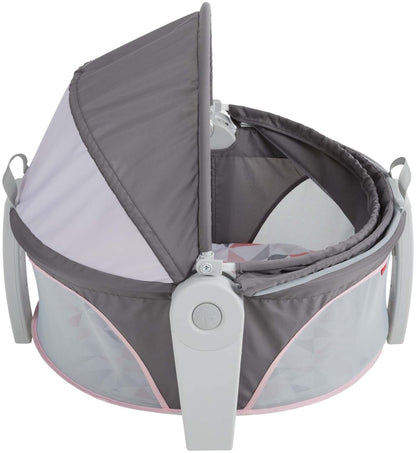 Fisher-Price Portable Bassinet On-The-Go Baby Dome, Travel Play Space with Developmental Newborn Toys & Canopy, Rosy Windmill