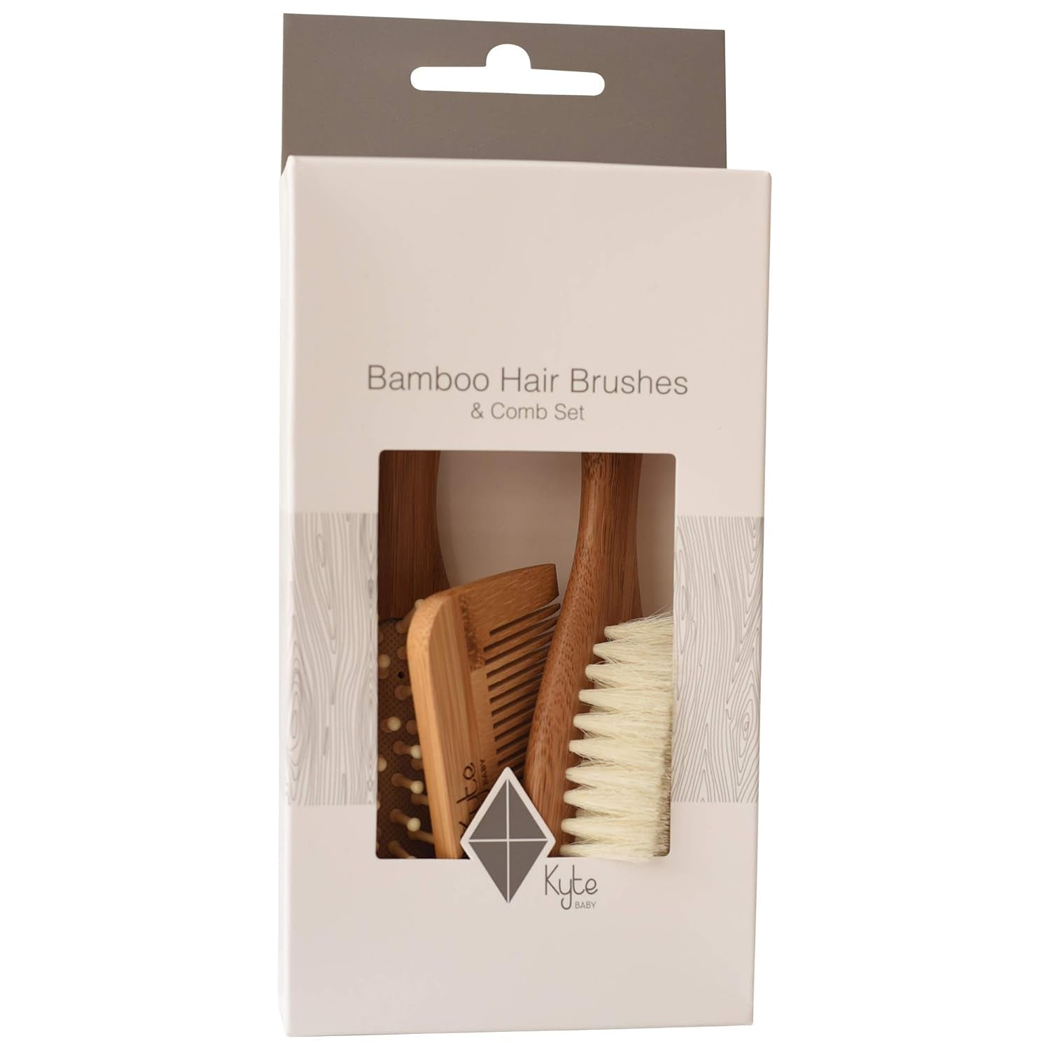 Kyte BABY Bamboo 3-Piece Brush Set - 1 Goat Hair Brush, 1 Wooden Bristle Brush and 1 Bamboo Comb