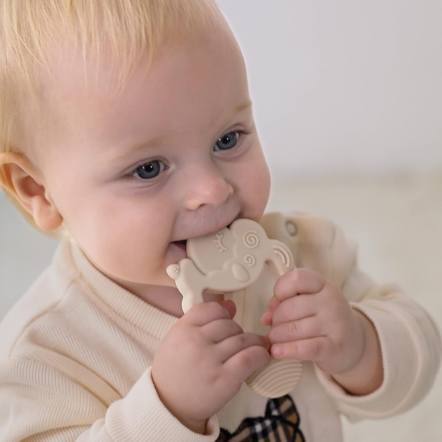 Moonkie Teething Toy Set of 2, Safe & Easy to Hold BPA Free Silicone Teethers, 360° Baby Toothbrush with Suction Base, Teether Toys Best for Babies 6-12 Months (Koala Ether/Sage)