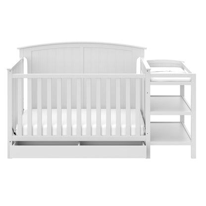 Storkcraft Steveston 5-In-1 Convertible Crib and Changer with Drawer (White) – GREENGUARD Gold Certified, Crib and Changing Table Combo with Drawer, Converts to Toddler Bed, Daybed and Full-Size Bed