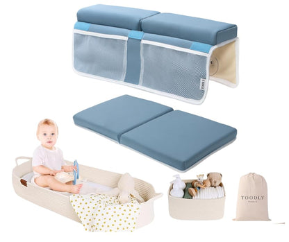 Comfortable Bath Kneeler and Elbow Rest Pad (Blue) + Baby Changing Basket Beige