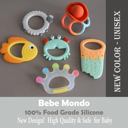 Teething Toys 3-6 Months, Teethers for Babies 3-6 6-12 Months for Teething Relief, Baby Teether Teething Toys 100% Silicone, Newborn Infant Sensory Baby Toys 0-6 Months, Bebe Mondo (Ice Cream)