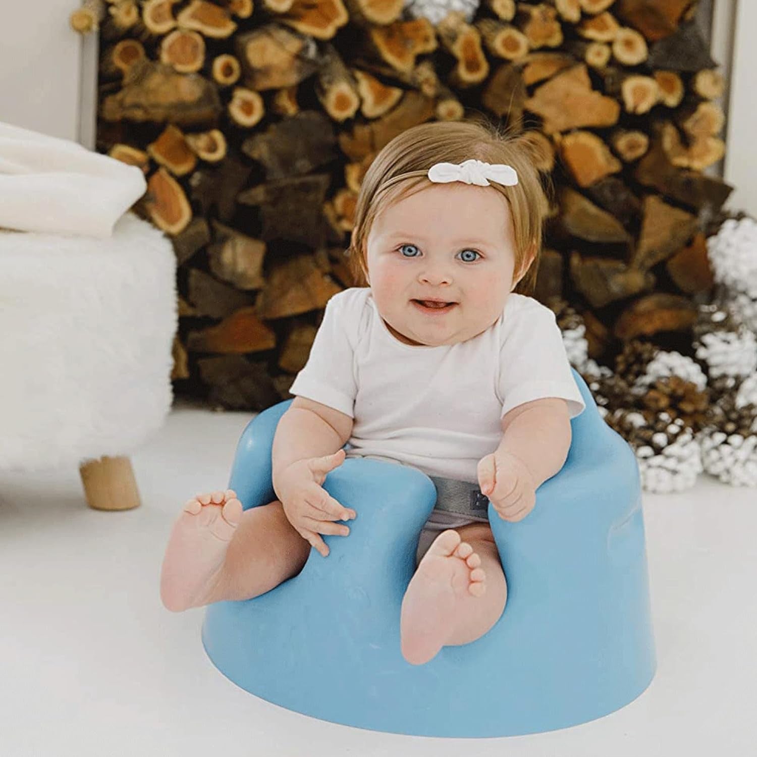 Bumbo Baby Floor Seat – Portable Infant Booster Chair for Sitting Support, Activity and Feeding, 15" X 15" X 9.3", Powder Blue