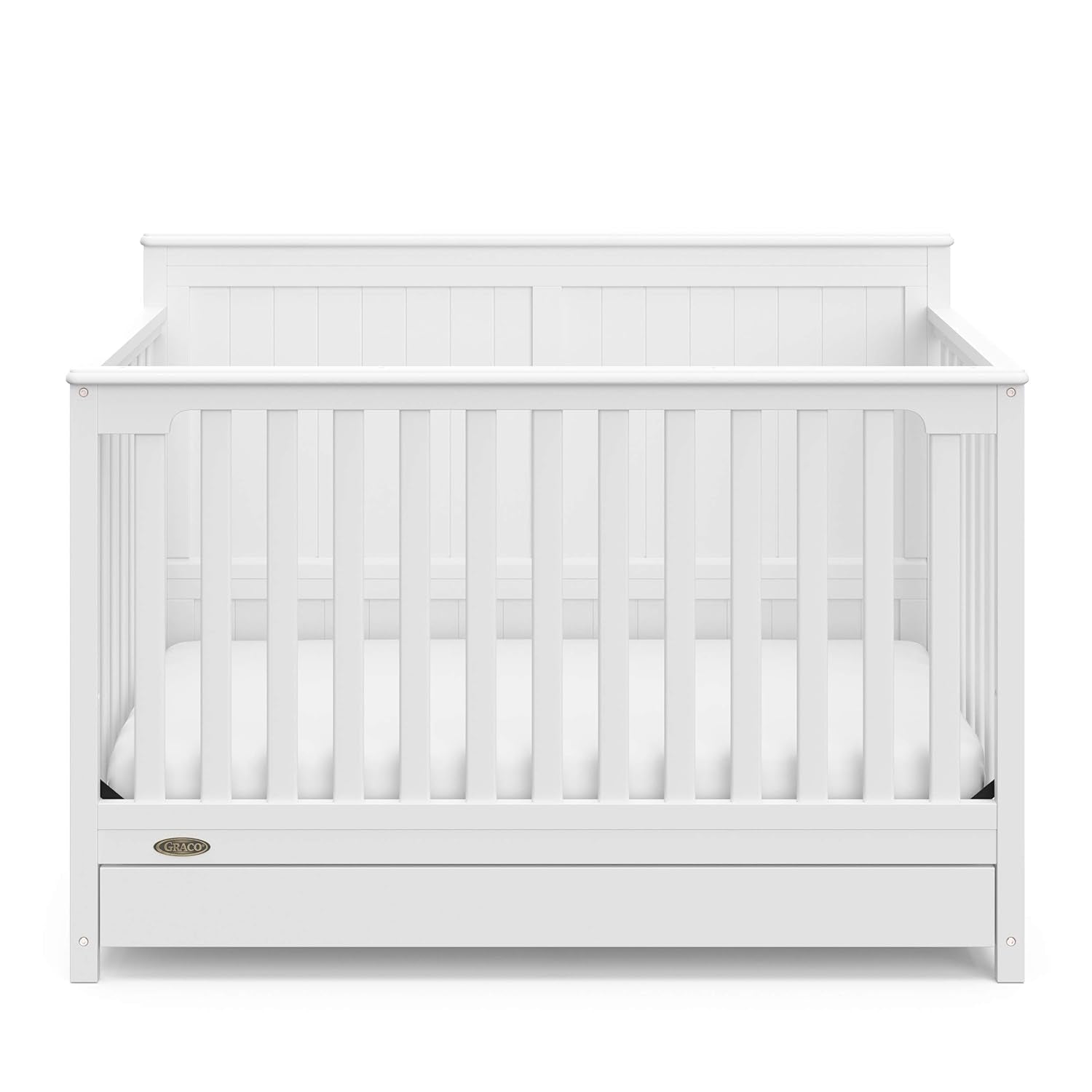 Graco Hadley 5-In-1 Convertible Crib with Drawer (White) – GREENGUARD Gold Certified, Crib with Drawer Combo, Full-Size Nursery Storage Drawer, Converts to Toddler Bed, Daybed