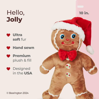 Bearington Collection Jolly Ginger - Gingerbread Christmas Decor, 10 Inch, Gingerbread Man Plush Christmas Decorations Indoor