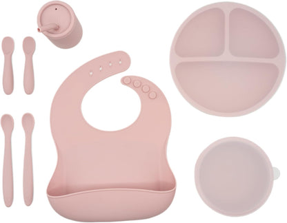 Weesprout Baby Led Weaning Bundle, Silicone Suction Bowl, Spoons, Bib & Cup, Develops Self Feeding Skills, Dishwasher Safe (Mint)