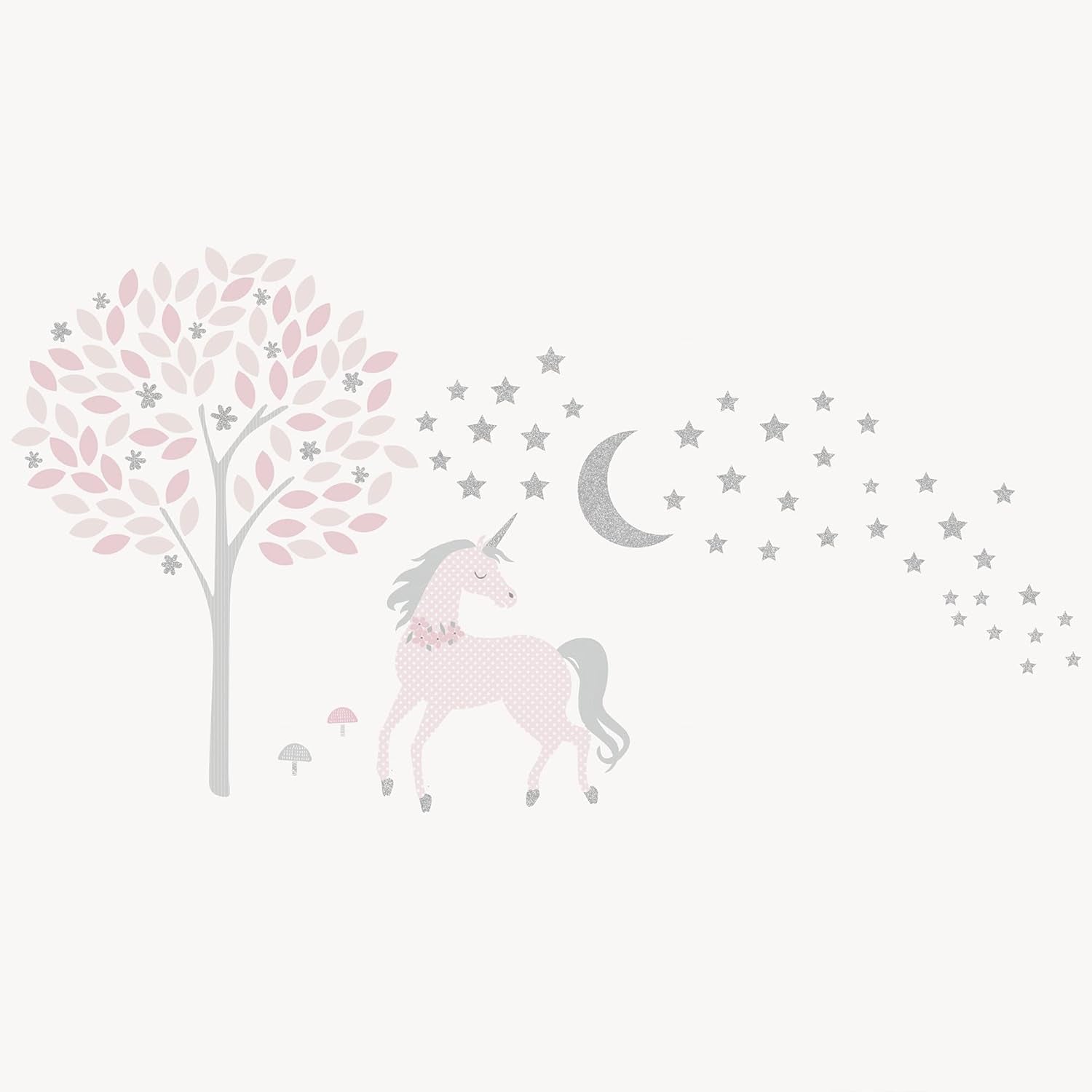 Levtex Baby - Colette Resuable Wall Decal - Unicorn, Tree and Stars - Pink and Grey - Nursery Accessories - Size: 58 X 30 In.