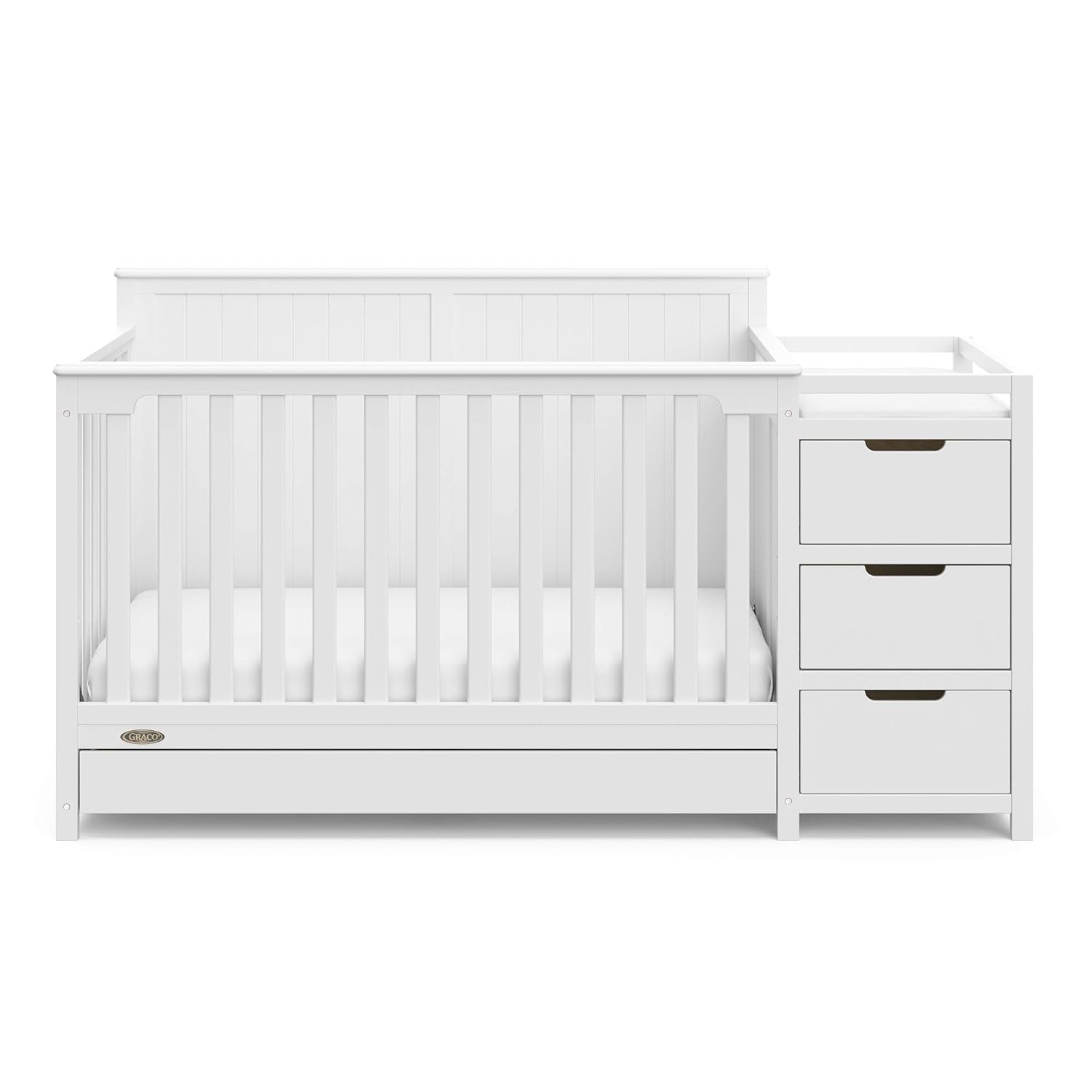 Graco Hadley 5-In-1 Convertible Crib and Changer with Drawer (White) – GREENGUARD Gold Certified, Crib and Changing -Table Combo with Drawer, Includes Baby Changing Pad, Converts to Full-Size Bed