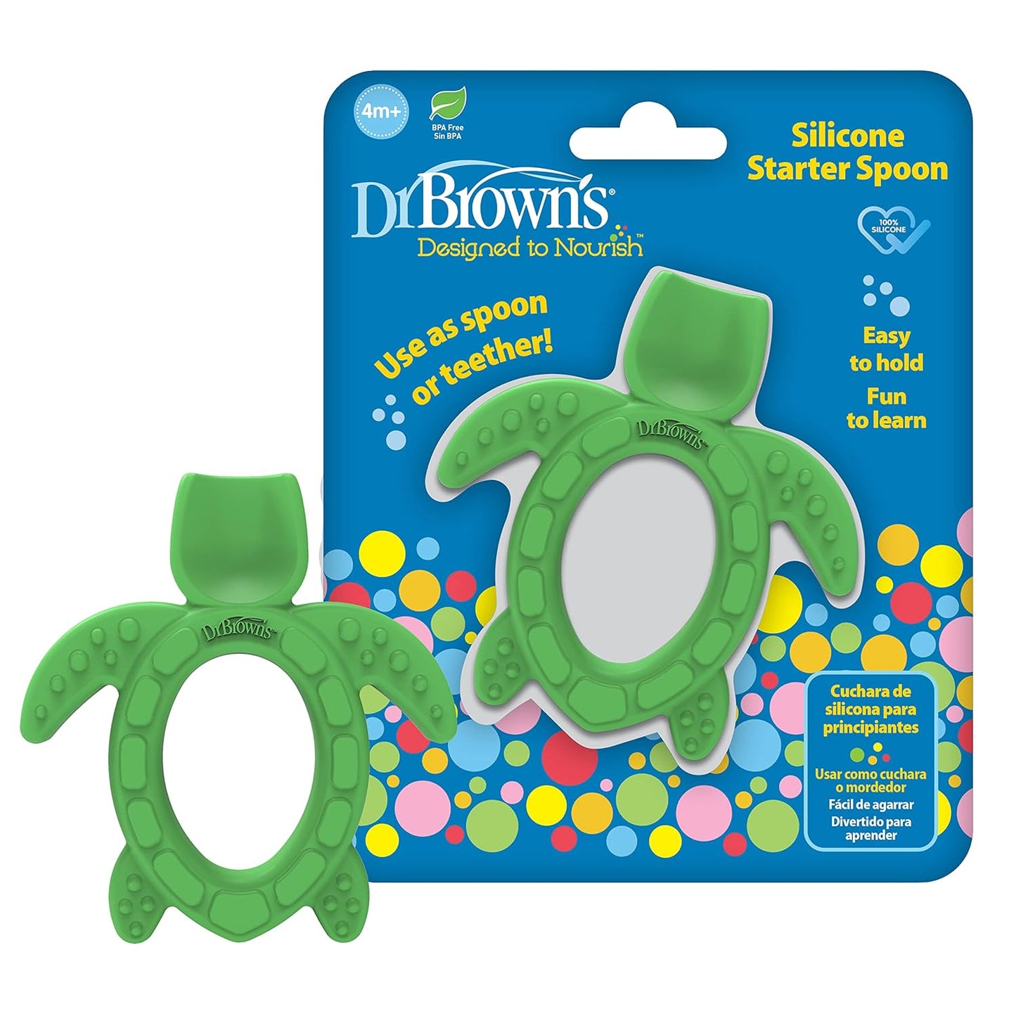 Dr. Brown'S Silicone Starter Spoon and Teether for Babies and Infants, Turtles, 1 Pack, 4M+