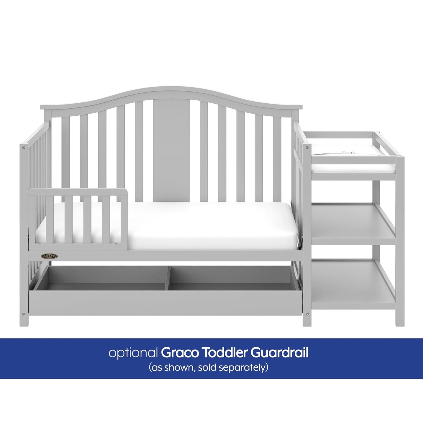 Graco Solano 4-In-1 Convertible Crib and Changer with Drawer (Pebble Gray) – Crib and Changing Table Combo with Drawer, Includes Changing Pad, Converts to Toddler Bed, Daybed and Full-Size Bed