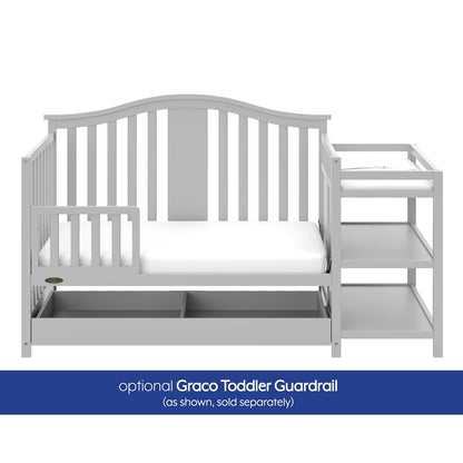 Graco Solano 4-In-1 Convertible Crib and Changer with Drawer (Pebble Gray) – Crib and Changing Table Combo with Drawer, Includes Changing Pad, Converts to Toddler Bed, Daybed and Full-Size Bed