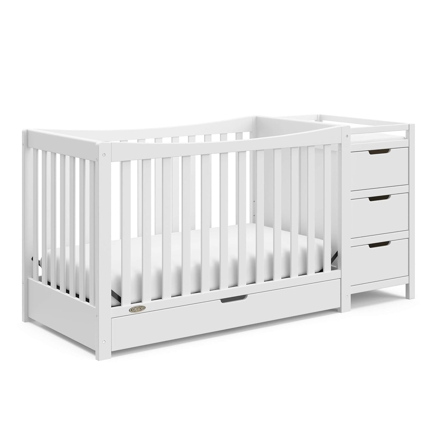 Graco Remi 4-In-1 Convertible Crib & Changer with Drawer (White) – GREENGUARD Gold Certified, Crib and Changing-Table Combo, Includes Changing Pad, Converts to Toddler Bed, Full-Size Bed