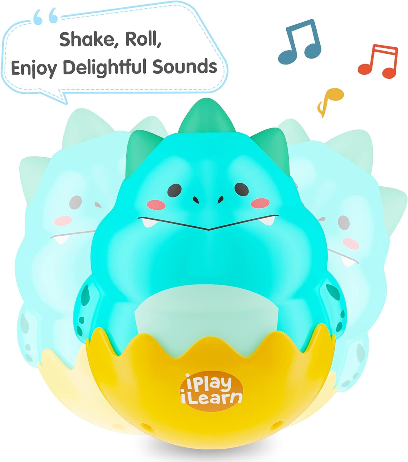 Iplay, Ilearn Baby Dinosaur Wobble Toys, Infant Dino Roly-Poly 3-6-12 Month, Babies Tummy Fun Time Sensory Development, Newborn Gift First Birthday Present 4 5 7 8 9 10 Month 1 Year Toddler Boy Girl