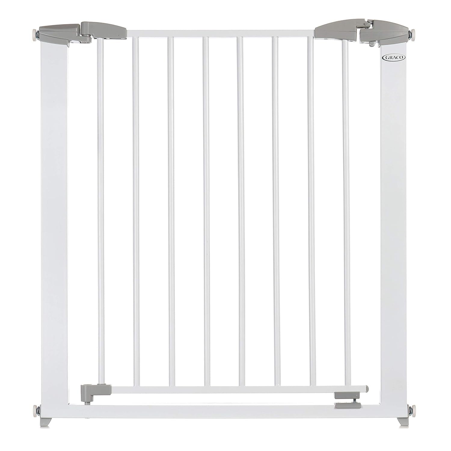 Graco Safe N' Secure Walk-Through Metal Safety Gate (White) - Expands from 28.75-42 Inches, 30 Inches Tall, Includes 3 Extensions, Pressure Mounted Walk Thru Baby Gate, Perfect for Children and Pets