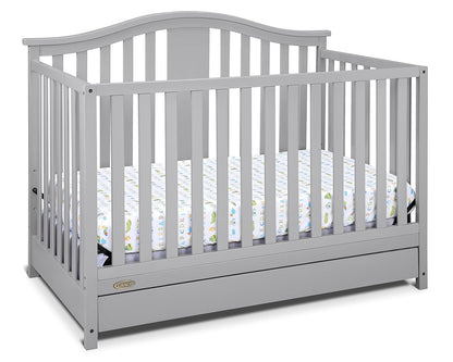 Graco Solano 4-In-1 Convertible Crib with Drawer (Pebble Gray) – GREENGUARD Gold Certified, Crib with Drawer Combo, Includes Full-Size Nursery Storage Drawer, Converts to Toddler Bed and Full-Size Bed