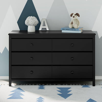 Storkcraft Alpine 6 Drawer Double Dresser (Black) – GREENGUARD Gold Certified, Dresser for Nursery, 6 Drawer Dresser, Kids Dresser, Nursery Dresser Drawer Organizer, Chest of Drawers