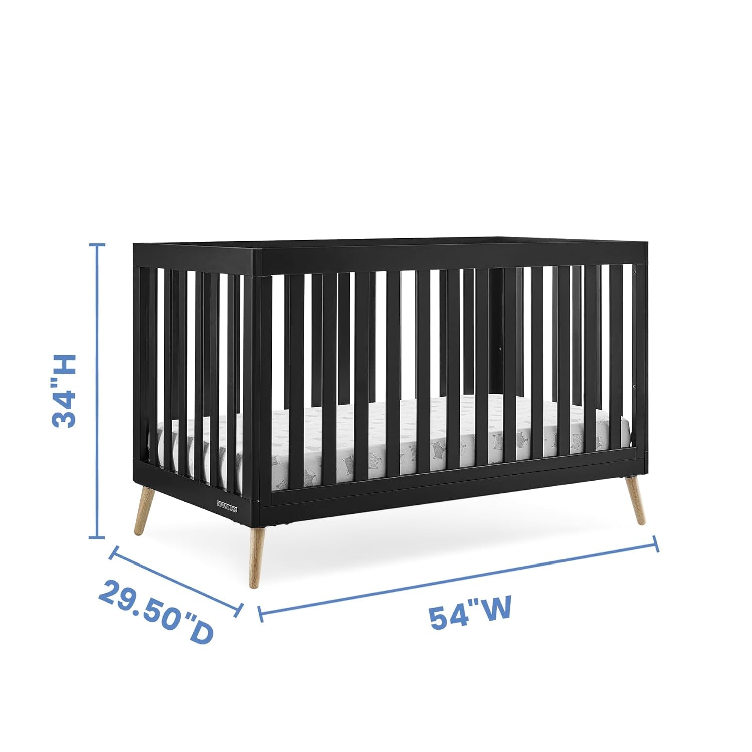 Delta Children Essex 4-In-1 Convertible Baby Crib, Ebony with Natural Legs