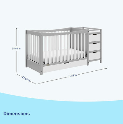 Graco Remi 4-In-1 Convertible Crib & Changer with Drawer (Pebble Gray & White) – GREENGUARD Gold Certified, Crib and Changing-Table Combo, Includes Changing Pad, Converts to Toddler Bed, Full-Size Bed