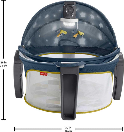 Fisher-Price Portable Baby Bassinet Deluxe On-The-Go Projection Dome, Travel Play Space for Newborns with Lights Music & Canopy, Cool Hues