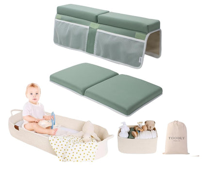 Comfortable Bath Kneeler and Elbow Rest Pad (Green) + Baby Changing Basket Beige Bundle