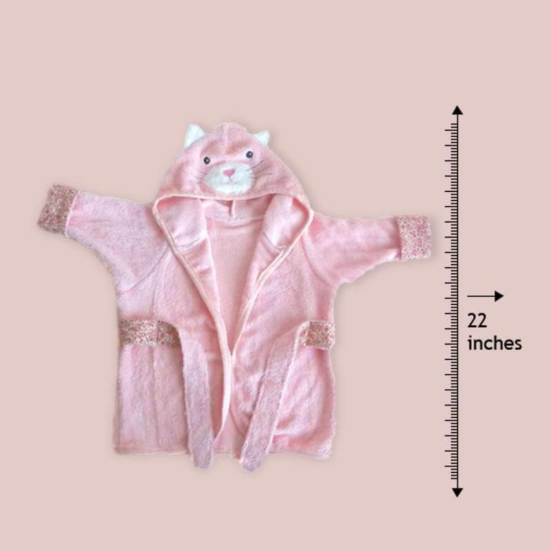 MON AMI Kitty Hooded Bathrobe for Babies, 0-9 Months, Soft Bamboo Cotton Bath Towel, with Padded Hanger, Baby Essentials, Christmas Gift for Baby Shower/Newborn