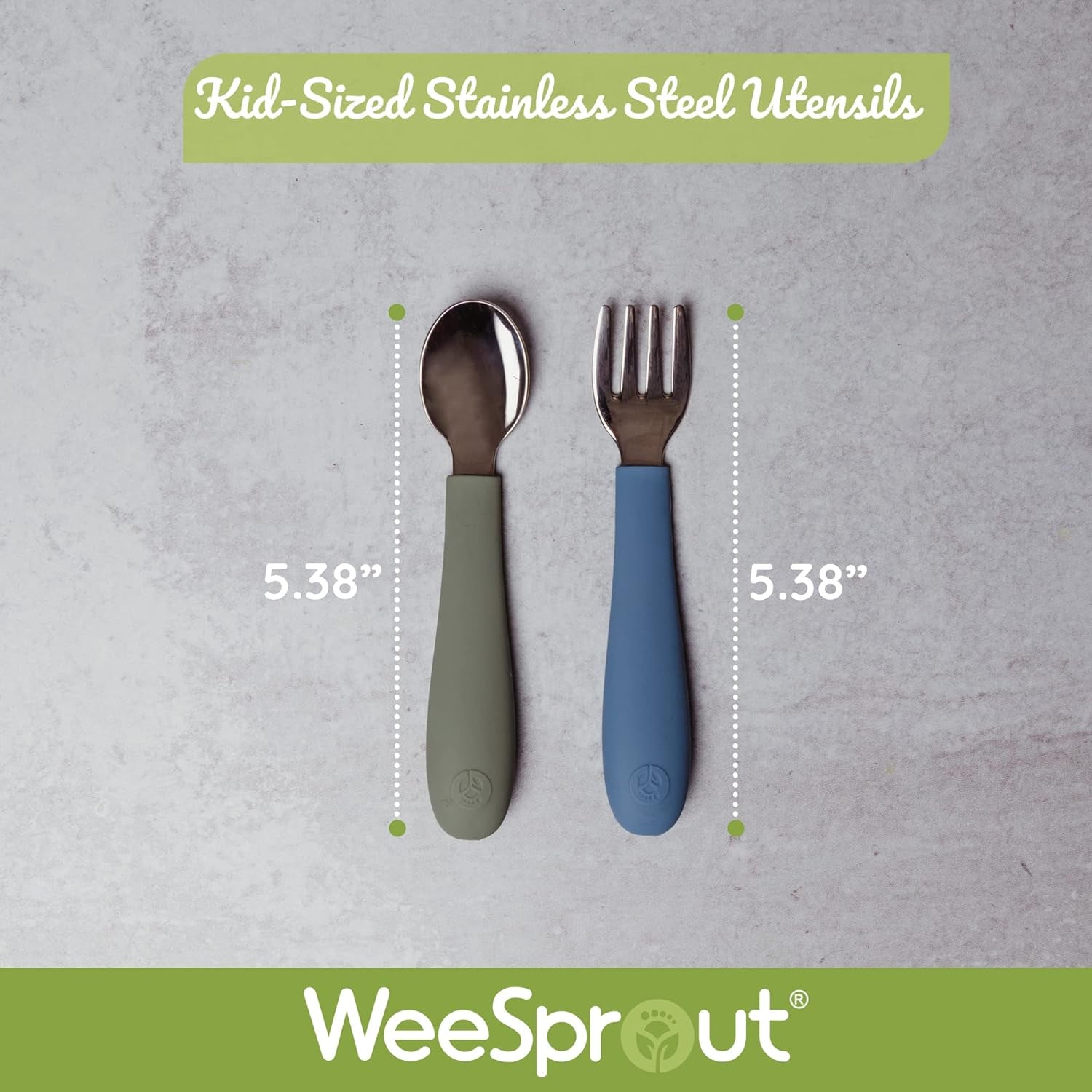 Weesprout Toddler Utensils, 3 Forks & 3 Spoons, 18/8 Stainless Steel & Food Grade Silicone, Thick Easy-Grip Handles, Perfect Length for New Self Feeders, Gentle on Gums & Teeth, Dishwasher Safe