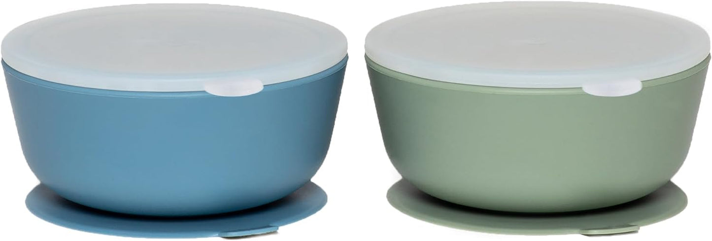 Weesprout Suction Bowls for Baby & Toddlers (Set of 2) - 100% Silicone W/Plastic Lid - Leak Proof Feeding Supplies - Dishwasher & Microwave Safe Infant Dinnerware W/Extra Strong Base