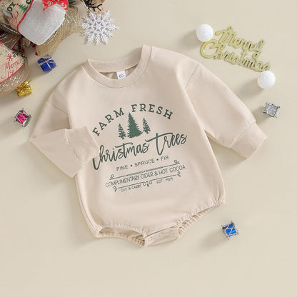 Baby Girl Boy Christmas Clothes Letter Print Sweatshirt Romper Infant Long Sleeve Bubble Romper Winter Outfit