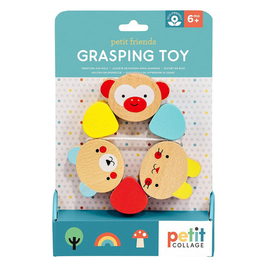 Petit Collage Wooden Grasping Toy – Baby Teething Toy/Rattle, Measures 4.5” X 4.5” – Cute Baby Toy Made with Safe, Non-Toxic Materials – Makes a Great Gift Idea